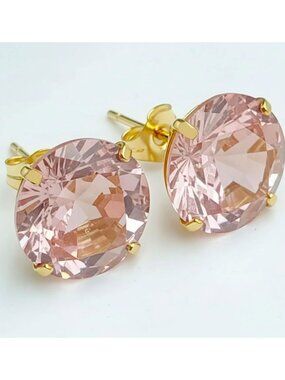 Genuine 9.88 Cts Morganite Stud Earrings 14k Yellow Gold